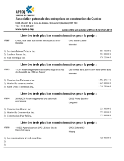 Liste des trois plus bas soumissionnaires pour le projet