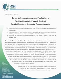 Cancer Advances Announces Publication of Positive Results in