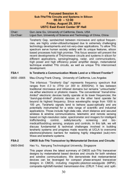 Focused Session A: 08:30 – 12:00 Friday, August 29