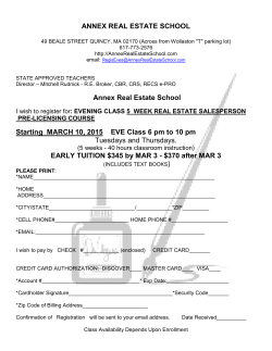 Starting MARCH 10, 2015 EVE Class 6 pm to 10 pm